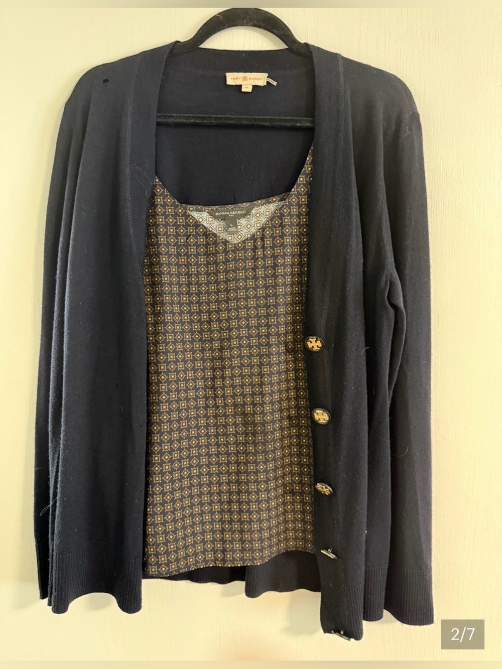 Women’s Navy and Brown Patterned V-Neck Cami Top size large
